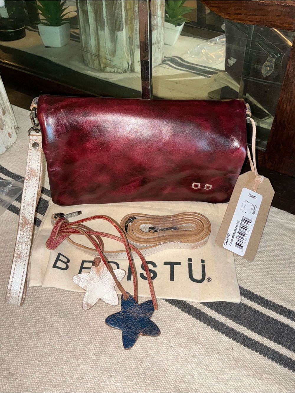 NWT Bed Stu Cadence Wallet Wristlet Crossbody Bag Red Americana Rustic MSRP $198